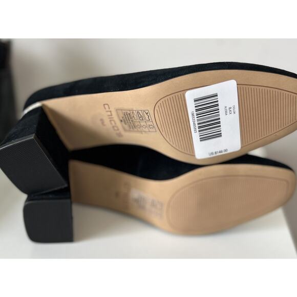 Chico's Black Alessia Suede Faux Pearl Trim Pumps Block Heels Size 9 M - Picture 8 of 8